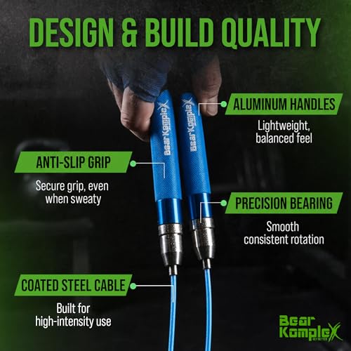 Bear KompleX Speed Jump Rope - Adjustable Tangle-Free Skipping Rope, Lightweight Handles, Smooth 360° Swivel Bearings, 2 Steel Cables, Free Carrying Case - color: Royal Blue