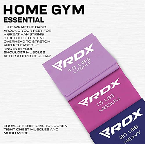 RDX Resistance Bands TPE 3 Level Set 1.5M Long, REACH RoHS CPSIA Certified, Flat Skin Friendly Thick Stretch Elastic Loop, Yoga Home Gym Fitness Workout Exercise, Ballet Pilates Legs Training Slimming