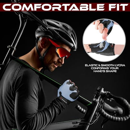 WESTWOOD FOX Cycling Gloves Half Finger Unisex Padded Grips Palm Bicycle Summer MTB Bike Gloves for Men Women Non-Slip Fingerless Short Mountain Bike Sports Hiking Climbing Gym