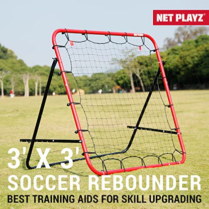 Soccer Rebounder, Kickback Rebound Net 3.3X3.3FT - Football Training Gifts, Aids & Equipment for Kids, Teens & All Ages, Portable, 6 Adjustable Angles