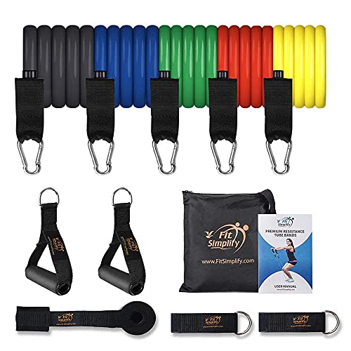 Fit Simplify Resistance Loop Exercise Bands and Tube Bands with Handles, Ankle Straps and Door Anchor