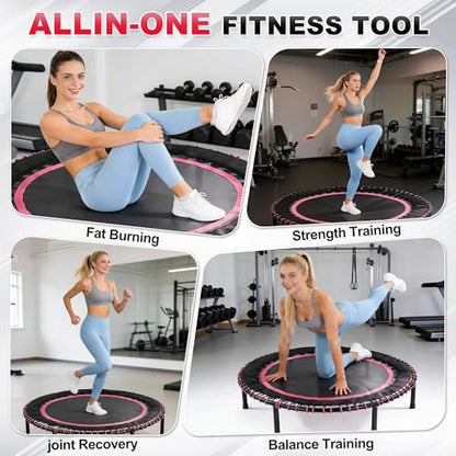40"/48" Fitness Rebounder Trampoline with 4-Level Adjustable Foam Handle, Quiet and Stable Exercise Trampoline for Kids Adults, Indoor/Outdoor Mini Trampoline - color: Pink
