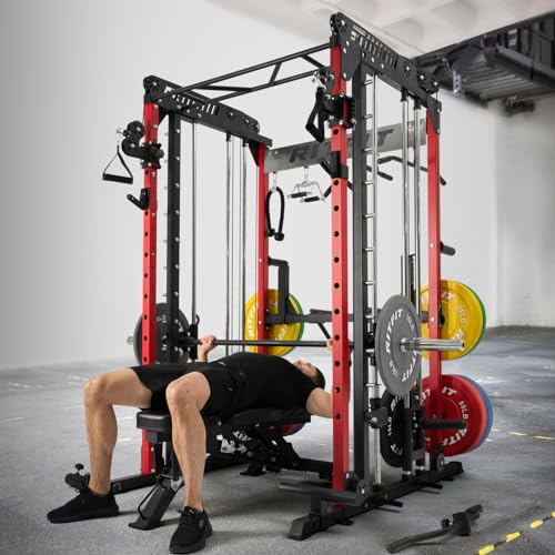 RitFit M1 Pro Smith Machine Cable Crossover Power Cage Home Gym - color: RED, size: M1