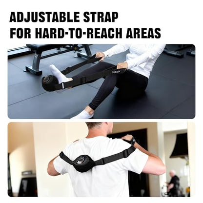 Vibrating Massage Ball for Muscle Recovery with SphereStrap – Target Hard-to-Reach Areas, Hands-Free Back Massage. 4 Speeds High Intensity Trigger Point Massage Ball.