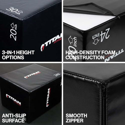 Titan Fitness Soft Foam Plyometric Jump Box, 20in 24in 30in, Pro-Duty Foam Plyo Box, Step Up Exercise Platform, Box Squat, Step-Up, Box Jumps for Home Garage Gym Training