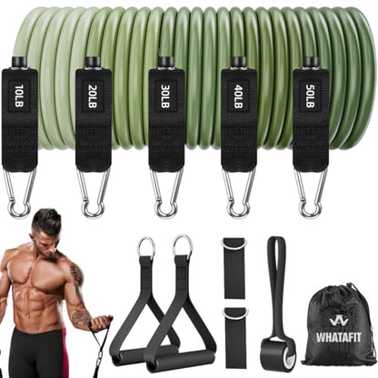 WHATAFIT Resistance Bands with Handles, 5-Level Exercise Bands for Workout - color: Green