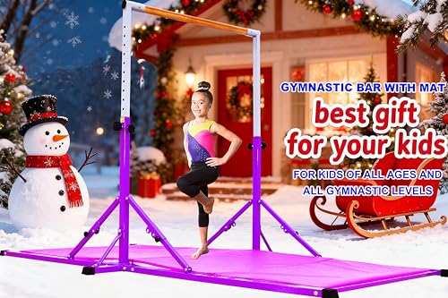 MARFULA Gymnastic Kip Bar for Kids Teens Ages 3-25 of All Gymnastic Levels - color: Purple (Bar with Mat - 8 Ft Base)