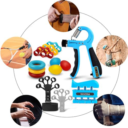 13 PCS Grip Strength Trainer Kit, Hand Gripper Strengthener, Forearm Strengthener, Finger Strengthener, Finger Exerciser, Stress Relief Ball, Forearm Workout Ring for Muscle Building and Injury Recover