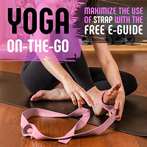 Yoga Strap, Friction-Less Easy-Feed Buckle, Super Soft Cotton/Polyester Blend Webbing, Free eGuide. (8 Feet) - color: Pink
