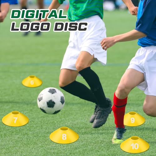 10 Pcs Numbered Sports Disc Cones 1-10 Soccer Cones with Mesh Carry Bag Flexible Agility Cones Soft Field Cones for Gym PE Classes School Activities Games, Sports Training Equipment