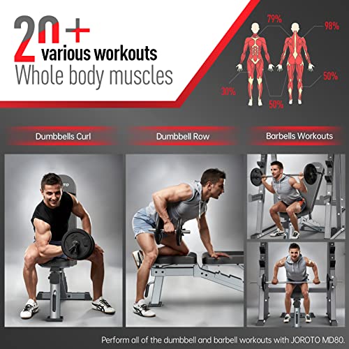 JOROTO Adjustable Weight Bench for Home Gym, Heavy-duty 1300LB Capacity | Strength Training, Bench Press, Decline, Incline, 34" Extra Backrest with Wheels Workout Bench for Home Gym, Utility