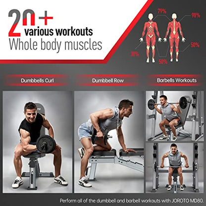 JOROTO Adjustable Weight Bench for Home Gym, Heavy-duty 1300LB Capacity | Strength Training, Bench Press, Decline, Incline, 34" Extra Backrest with Wheels Workout Bench for Home Gym, Utility