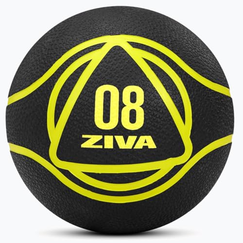 ZIVA Medicine Ball – Durable Rubber Weighted Ball with Easy-Grip Textured Shell for Core, Balance and Strength Training – Commercial Quality (Black, 4–20 lb) - style: 8lb Black