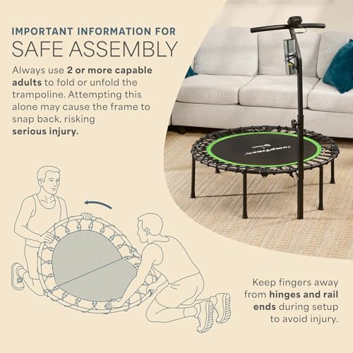 Lifepro Jumptrack Indoor Rebounder Trampoline for Adults with Handle Bar & Jump Counter – Foldable 40” Portable Silent Bungee System for Low-Impact Cardio & Exercise Trampoline Indoor/Outdoor Workouts