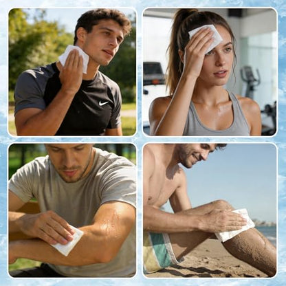 Cooling Face Body Wipes - 5 Packs of 10 (50 Wipes) - Disposable Individually Wrapped No-Rinse Cooling Towels, Extra-Thick Oversized Body Cleansing Wipes for Sports, Travel, and Camping in Hot Weather - size: 50 Count (Pack of 1)