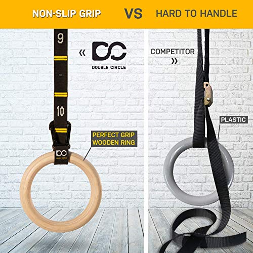 Wood Gymnastic Rings (Rings Only) and Exercise Videos Guide for Gym, Compatible with Crossfit, and Bodyweight Training
