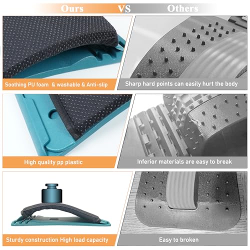 Adjustable Back Stretcher for Tension Relief - 3-Level Spine Support Board with Ergonomic Curve, Lumbar Cushion & Non-Slip Pad (Black) - color: Black