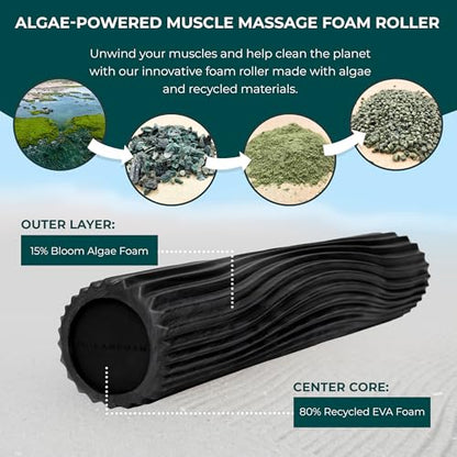 Soft Tidal Roller (Black & Charcoal Marbled) - Low Density Foam Roller for Physical Therapy, Back Pain, Exercise & Stretching - Wave Textured - Yoga & Wellness - Full Size, 20" x 5" - color: Black & Charcoal Marbled