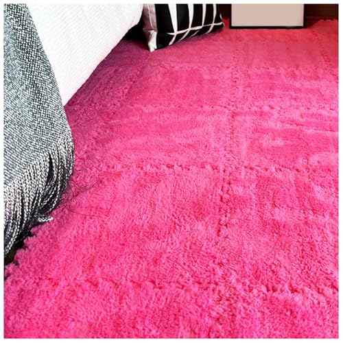 14 Pcs Carpet Puzzle Mats for Floor,Plush Carpet Tiles Interlocking Floor Mats,Fluffy Thick Foam Floor Tiles Puzzle Rug for Playroom,Classroom,Gym,Basement,Rose red - color: Rose Red