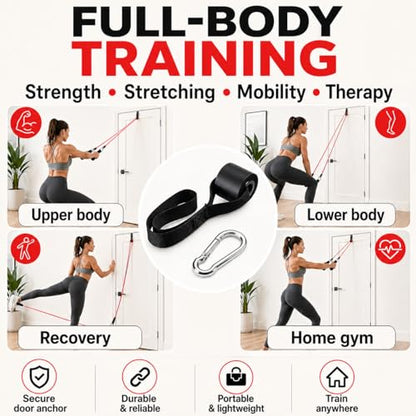 Door Anchor for Resistance Bands, Heavy-Duty Triple Stitching, Neoprene Padding, 2.2" Ball Head with Carabiner, Home Workout and Physical Therapy