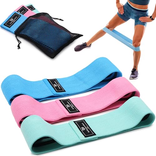 Healthsmart Fabric Resistance Bands, Targets Abs, Glutes, Quads, Calves, Hamstrings, 3 Bands with Variable Resistance Levels, Minimum 15lbs and Maxes at 70lbs, Travel Case & Exercises Included - color: Pastel