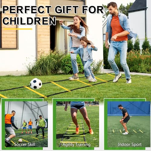 Fixed Rung Agility Ladder - 20ft 12 Rungs No Tangle Speed and Agility Training Equipment for Soccer Footwork Training with Carrying Bag/Ground Stakes for Adults Youth Kids - color: Yellow