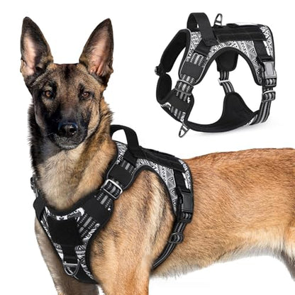 rabbitgoo Tactical Dog Harness for X-Large, No Pull Military Service Vest - color: B&W Geometric, size: X-Large