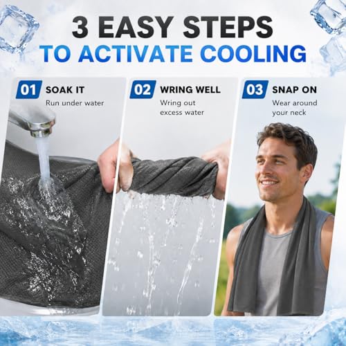 Large Cooling Towel for Neck and Face, 43.3 x 15.7 in, Dark Gray - color: Dark-gray