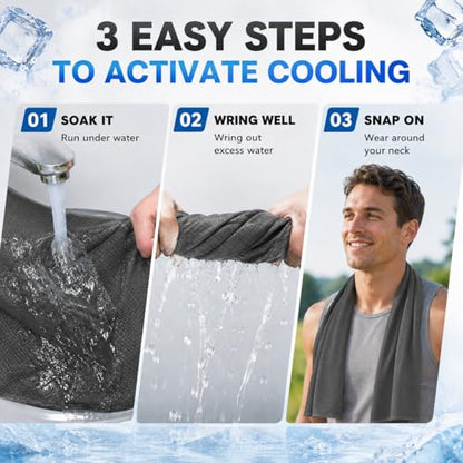 Large Cooling Towel for Neck and Face, 43.3 x 15.7 in, Dark Gray - color: Dark-gray