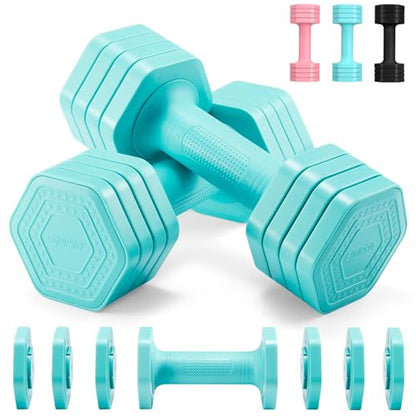 EQUIPRO Adjustable Dumbbell Set, 4 in 1 Free Weights Dumbbells Set for Women, Weights for Women at Home, 2lb 3lb 4lb 5lb with TPU Soft Rubber Handle for Home Gym Exercise Training - color: Blue