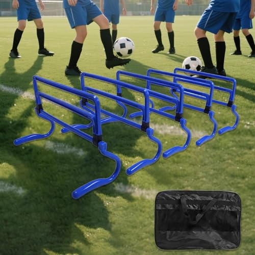 5 Pieces Agility Hurdles Field Training Speed Training Hurdles Fitness Workout Equipment Obstacle Rack Adjustable Height Foldable PVC Suitable for, Blue