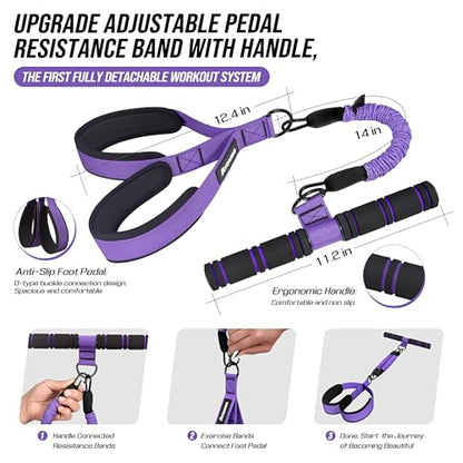 Upgrade Pedal Resistance Band with Handle, Adjustable Tube Foot Pedal Device Puller Exercise Bands, for Abs Arm Leg Waist Workout, Core Pilates, Sit Up Fitness Equipment for Full Body Training