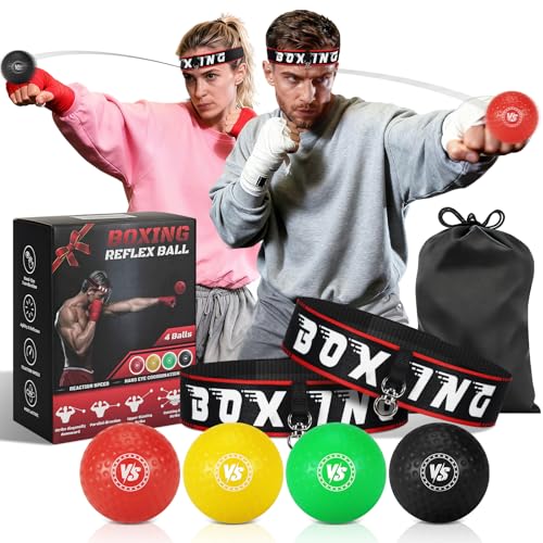 YORWHIN Headband Boxing Reflex Ball, 3 Levels Reaction Ball with 2 Adjustable Headbands, Boxing Training Equipment for Reaction, Punching Speed, Hand Eye Coordination