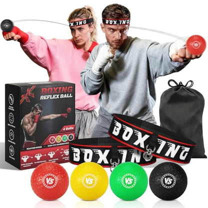 YORWHIN Headband Boxing Reflex Ball, 3 Levels Reaction Ball with 2 Adjustable Headbands, Boxing Training Equipment for Reaction, Punching Speed, Hand Eye Coordination