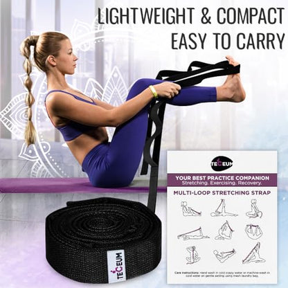 Stretching Strap with 10 Loops – Non-Elastic Yoga Strap for Physical Therapy – Stretch Band for Hamstring, Leg, Hip & Knee Rehab – Pilates, Flexibility & Mobility Exercise for Men & Women