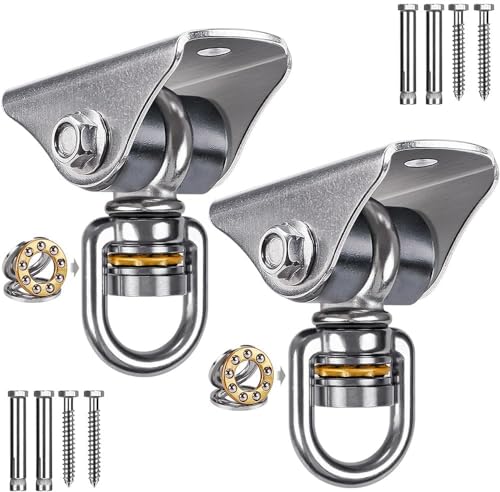 2 Pack Silent Swing Hanger Heavy Duty Stainless Steel Swing Hook with Swivel Bearing for Hammock Chair, Porch Swing, Yoga Silk, Punching Bag 1000 lbs Capacity - color: 2pcs Silent Swing Hanger With Bearing