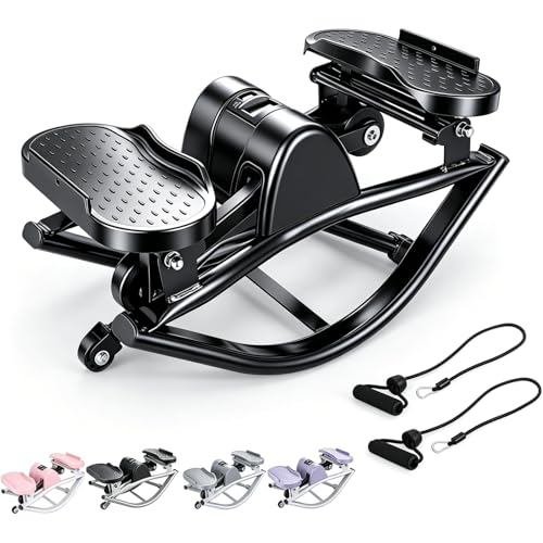 Rock Stepper with Resistance Bands - Ultra-Quiet Hydraulic Lateral Stepper, Fully Assembled Side to Side Step Rocker for Home Office, 250LBS Capacity