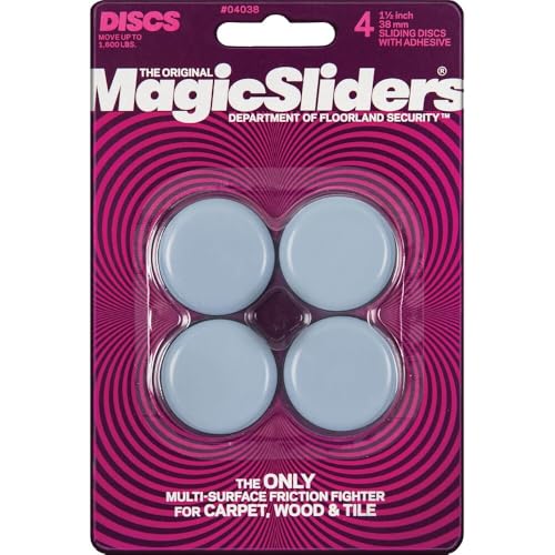 MAGIC SLIDERS 4038 Series 1.5" Reusable Furniture Sliders | Heavy-Duty Self-Adhesive Floor Protectors for Carpets & Hard Floors | Non-Skid Pads for Chairs, Tables, and Furniture (Pack of 4, Grey)