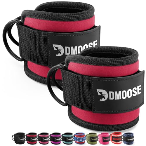 DMoose Fitness Ankle Strap for Cable Machine - One Size Fit with Premium Padding Cuffs, Ankle Bands for Working Out, Booty Workouts, Leg Extension, Hip Abductors, Kickbacks & Lower Body Exercises - color: Red - Pair