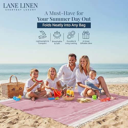 LANE LINEN Beach Blanket Sand Free & Extra Large Beach Towel - Candy Pink - color: 11: Candy Pink, size: Beach Blanket (82" x 82")