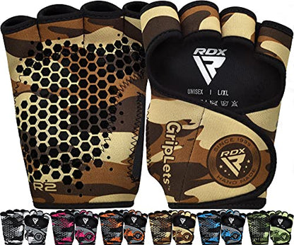RDX Weight Lifting Gloves Grips, Gym Fitness Workout, Anti Slip Ventilated Open Back Gripper, Strength Training HIIT Exercise Deadlift, Men Women Cycling Rowing Climbing Hanging Pull Ups Gymnastics