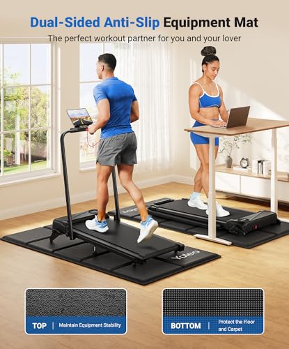 YOLEO Treadmill Mat Walking Pad Mat for Carpet, 63"x30" Foldable Exercise Equipment Mats - 1/4" Thick Non-Slip, Shock Absorbing, Hardwood Floor Protection for Exercise Bike/Weight Bench/Treadmill/Yoga