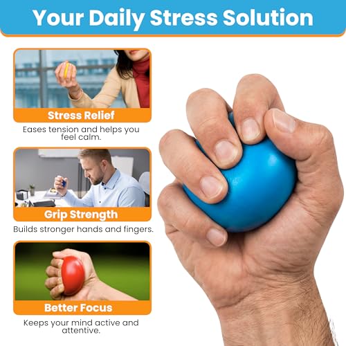 Premium Hand Exercise Balls - Set of 4 for Carpal Tunnel Stress/Pain Relief, Stress Balls for Kids & Adults, Squeeze Balls for Hand Therapy/Arthritis - Hand Squeezers for Strength