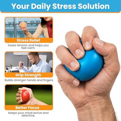 Premium Hand Exercise Balls - Set of 4 for Carpal Tunnel Stress/Pain Relief, Stress Balls for Kids & Adults, Squeeze Balls for Hand Therapy/Arthritis - Hand Squeezers for Strength