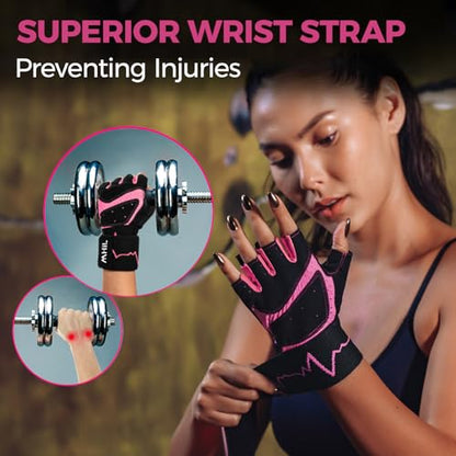 Workout Gloves for Women – Breathable Gym Gloves for Women with Palm Protection and Enhanced Grip – Padded Weight Lifting Glove for Womens with Wrist Wraps Support Weightlifting Exercise Cycling