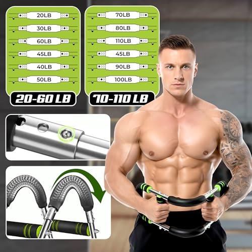 Twister Arm Trainer, Adjustable 12 Resistance Levels, 20-110 Lbs with 4-Springs, Twister Arm Workout Bar for Upper Body Exerciser and Chest Workout Equipment, Portable Home Gym Chest Trainer