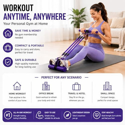 Pedal Resistance Band with Handles, Detachable Resistance Tubes with Foot Pedals & Door Anchor, Multifunction Fitness Workout Equipment for Abs Arms Legs Waist Training