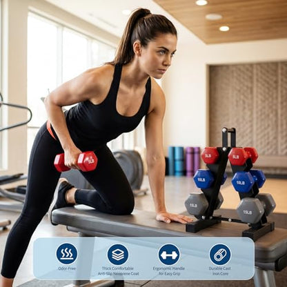 Dumbbell Set for Women and Men,Neoprene Coated Free Hand Weights Set - color: Smooth Surface, size: 5+10+15 lbs