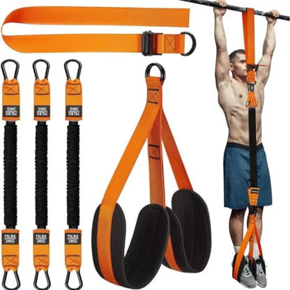 Resistance Bands Set for Pull Ups and Stretching - Heavy Duty Exercise Bands with 5 Resistance Levels, Door Anchor, Handles, Ankle Straps - Home Gym Workout Equipment for Strength Training