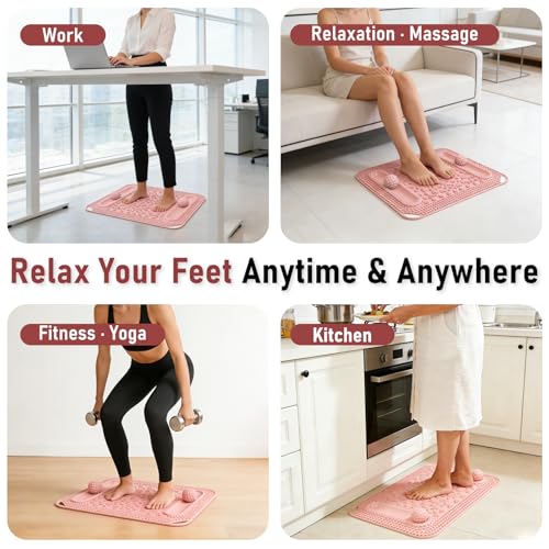 Foot Massage Mat & Foot Massage Balls, Spike Acupressure Reflexology Mat for Feet Pressure Point Stimulation, Silicone Massager Board Plantar Fasciitis Pain Stress Relief for Office Home Pink - color: 22.5x14.2" Pink